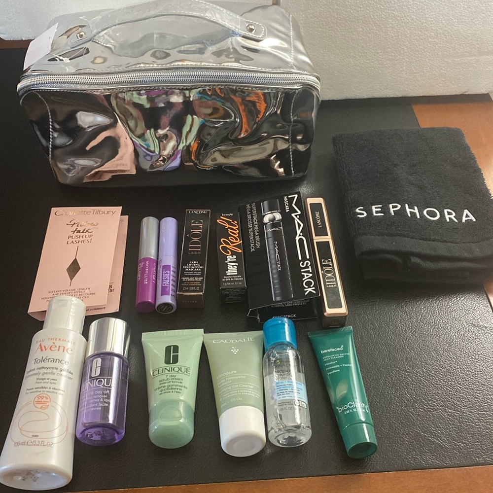New Mascara and remover kit. With Bloomies metallic back and black Sephora cloth